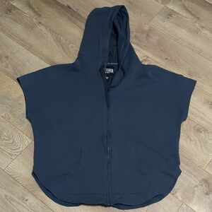VICTORIA'S Sport Grey Mesh HOODIE JACKET ZIP UP Short Sleeve oversized Sz Medium